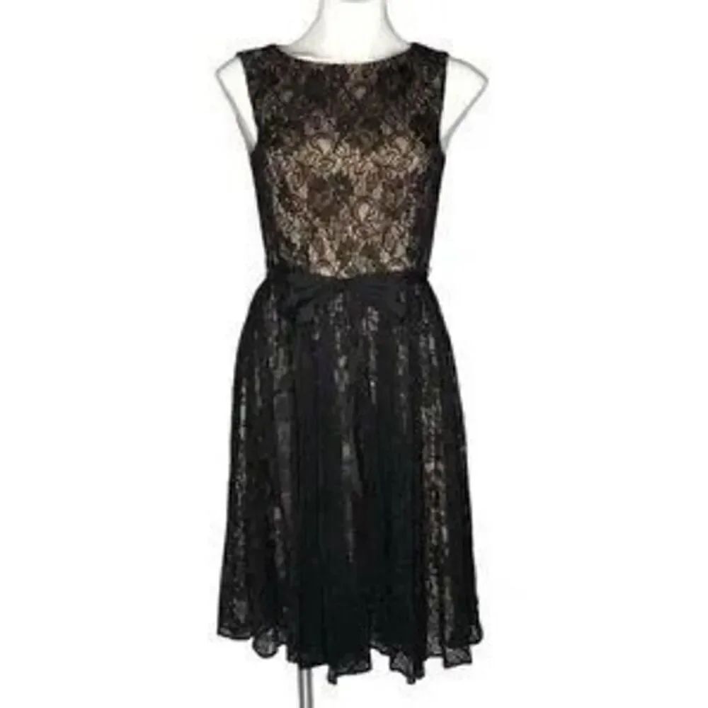 Adrianna Papell Women's 6 Sleeveless Lace Overlay Cocktail Dress Black Holiday
